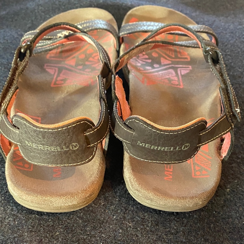 Merrell Brown and Pink Strappy Sandals with Comfort Heel Size 8 - Picture 5 of 7